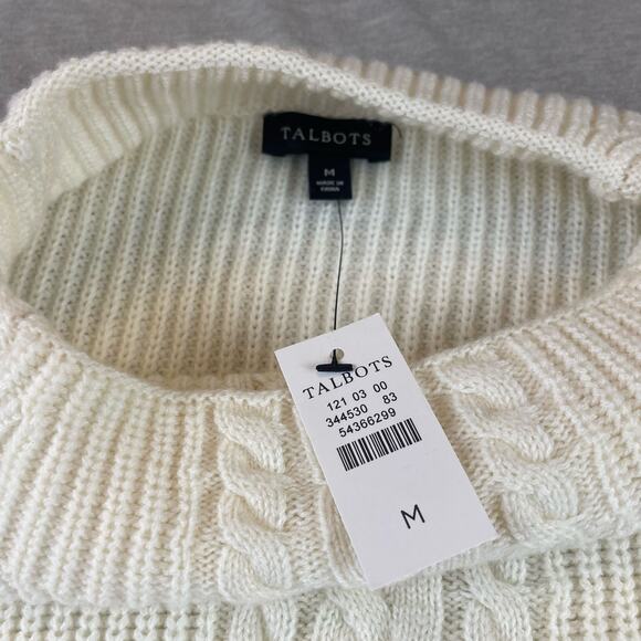 Talbots New Cable Knit Sweater Wool Blend M NWT Ivory Cream  * READ - Picture 4 of 9